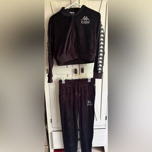 Kappa Black Velour & Rhinestones Track Set with Logo Tape
